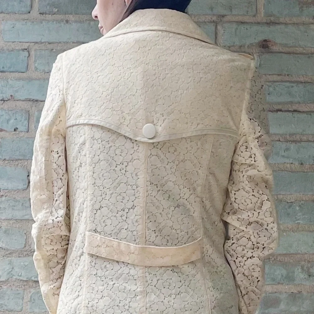 Chelsea 28 Trench Coat Ivory Cream Lace Double Breasted Long Jacket - Picture 5 of 14